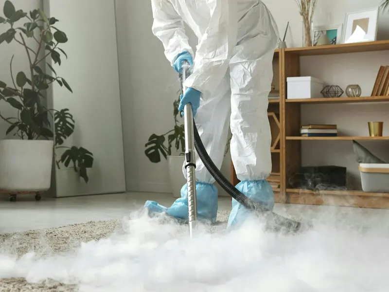 Hot-water steam cleaning a carpet